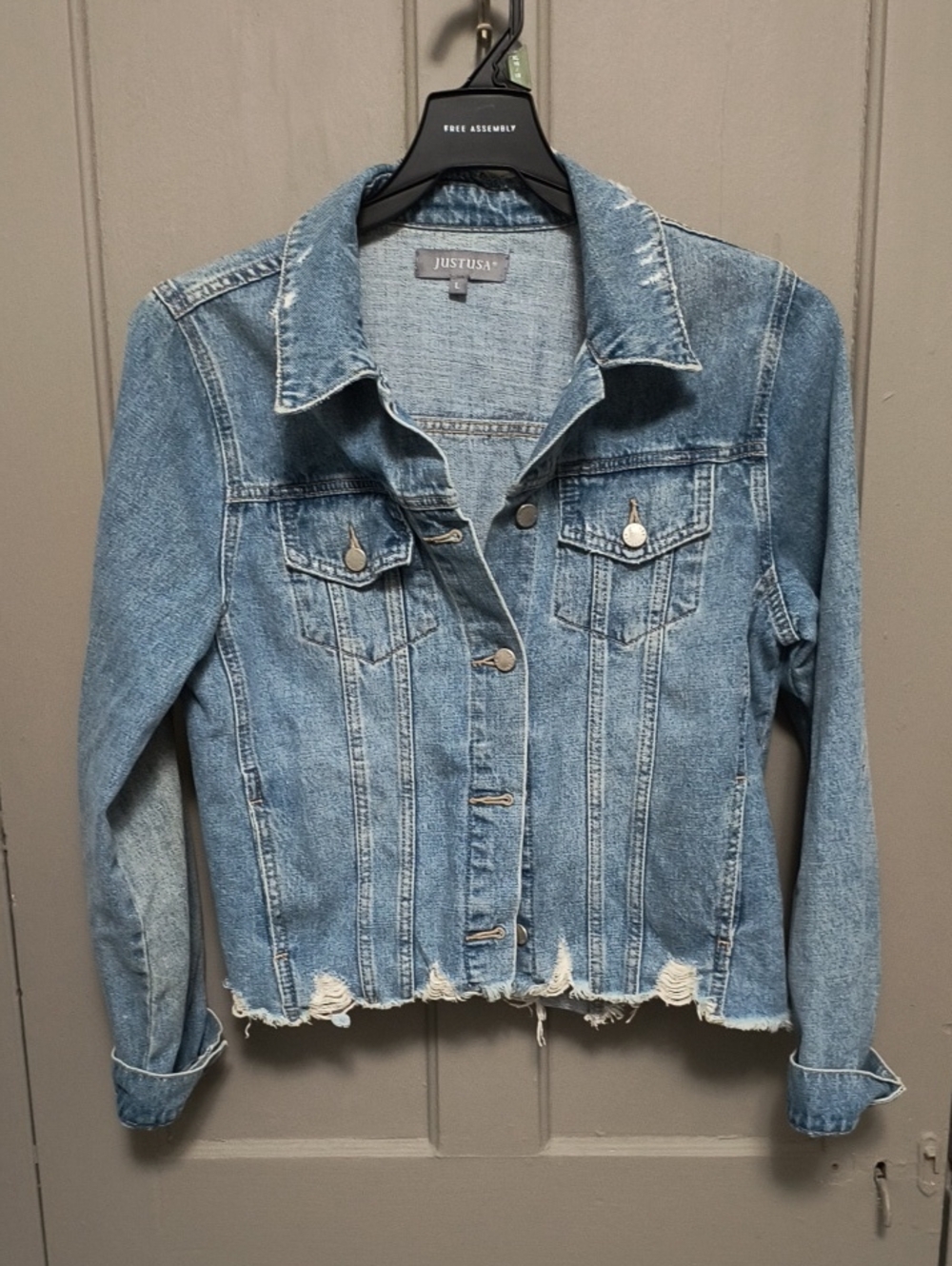 Just USA Light Blue Distressed Denim Jean Jacket